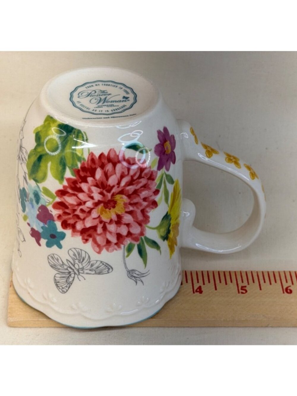 2 Pioneer Woman Stoneware Blooming Bouquet Mugs Floral Butterfly - Picture 8 of 9